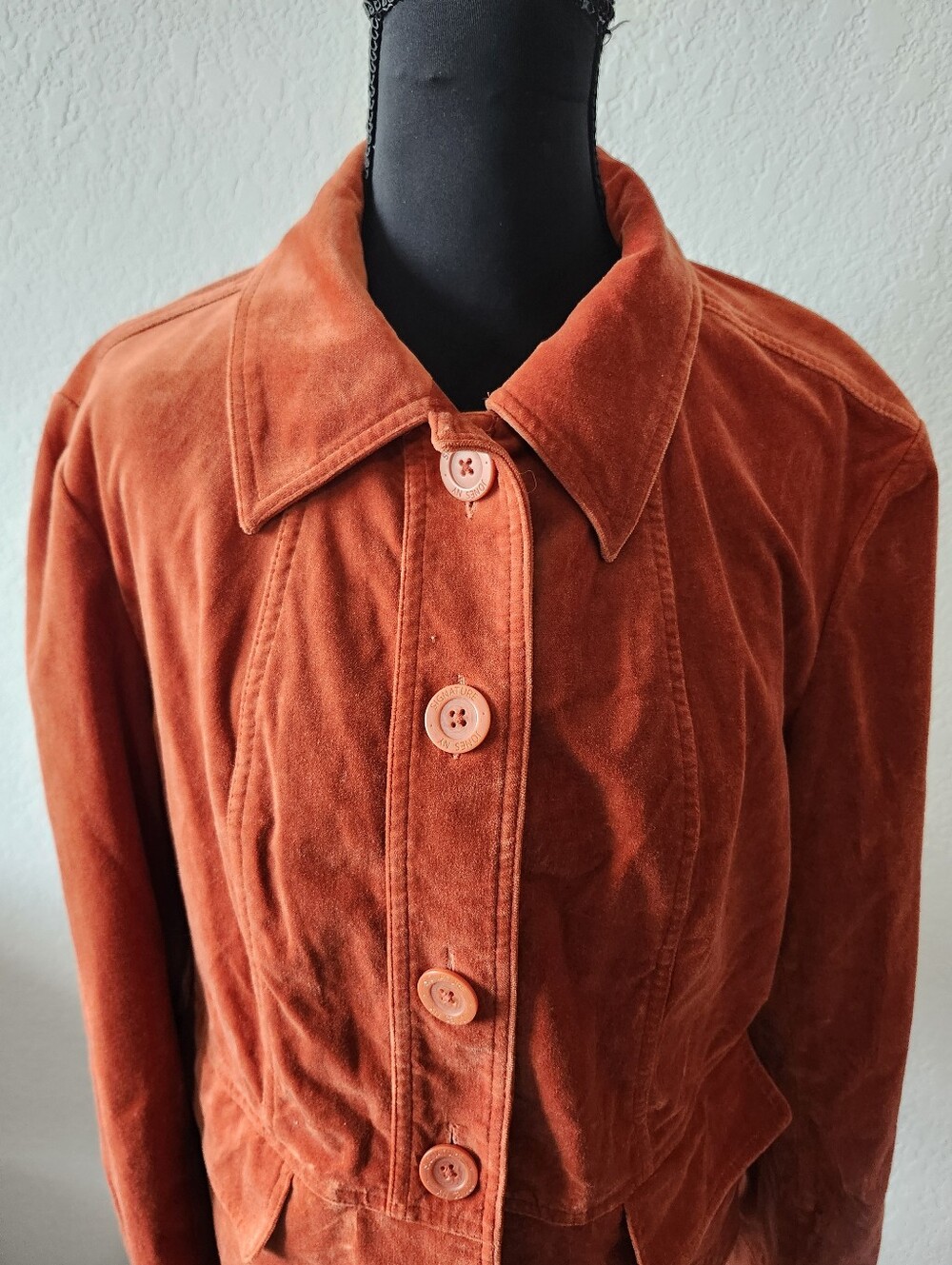 Jones New York Size Large Burnt Orange Velvet Style Button-Front Jacket